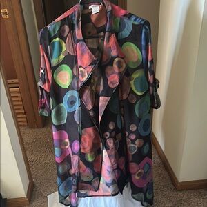 Feratelli Multicolor Zip Up Blouse Semi Sheer Lg.
